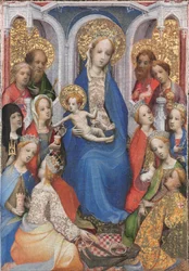Virgen entronizada y el Niño, con los santos Pablo, Pedro, Clara de Asís, María Magdalena, Bárbara, Catalina de Alejandría, Juan Bautista, Juan Evangelista, Inés, Cecilia, Margarita de Antioquía y Jorge
